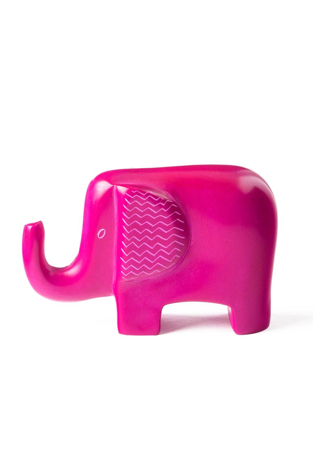 Pink Bashful Zig-Zag Elephant Soapstone Sculptures