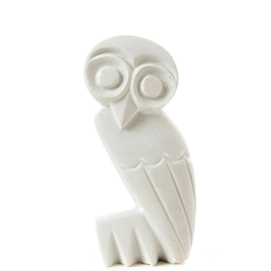 Hand Carved White Serpentine Owl Sculpture