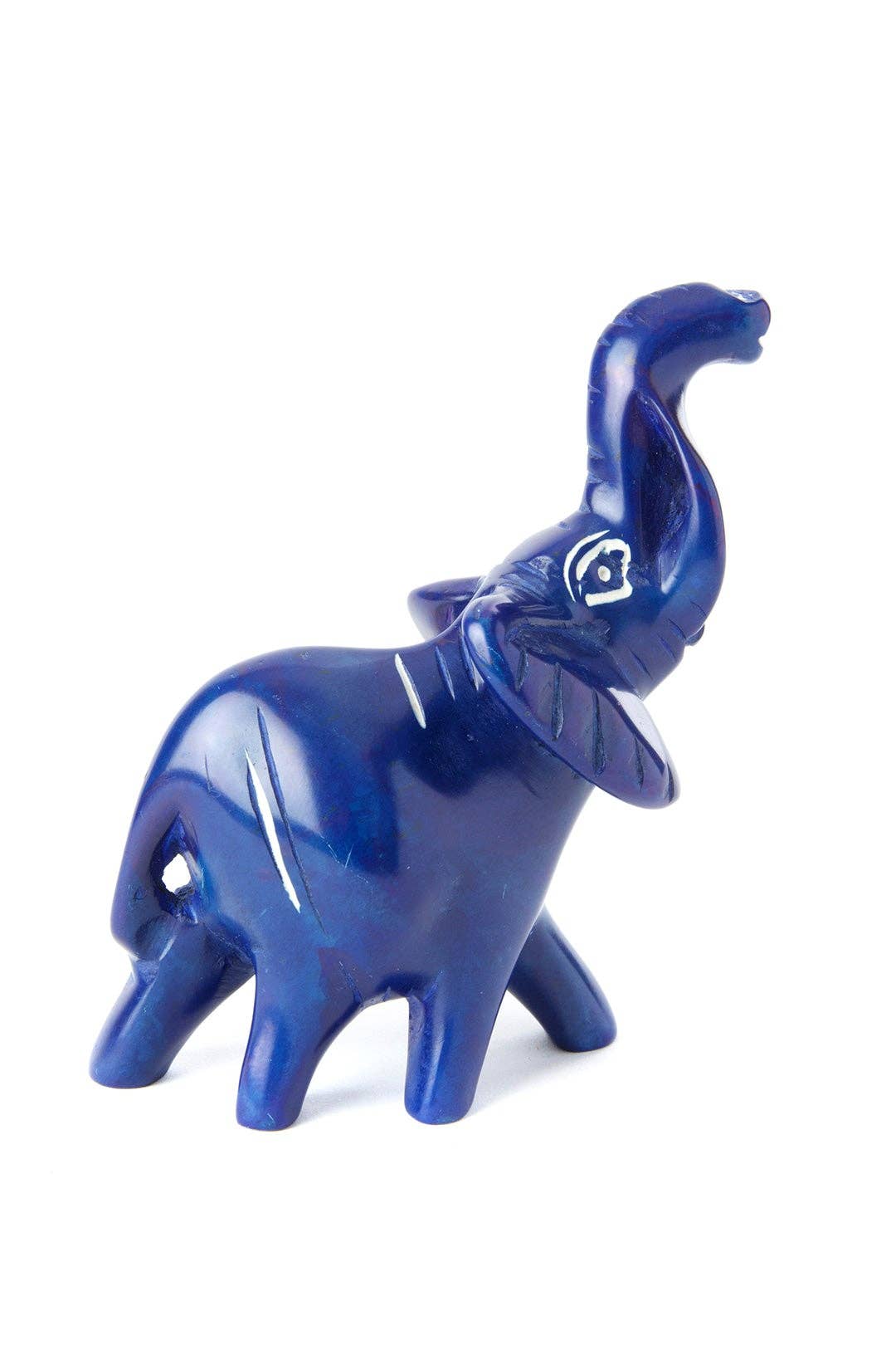 Small Blue Soapstone Trumpeting Elephant