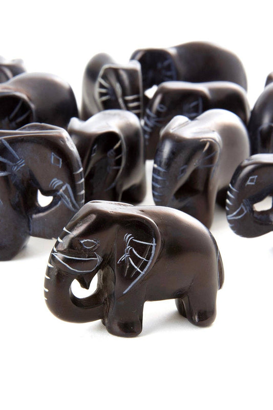 Dozen Tiny Black Soapstone Elephants