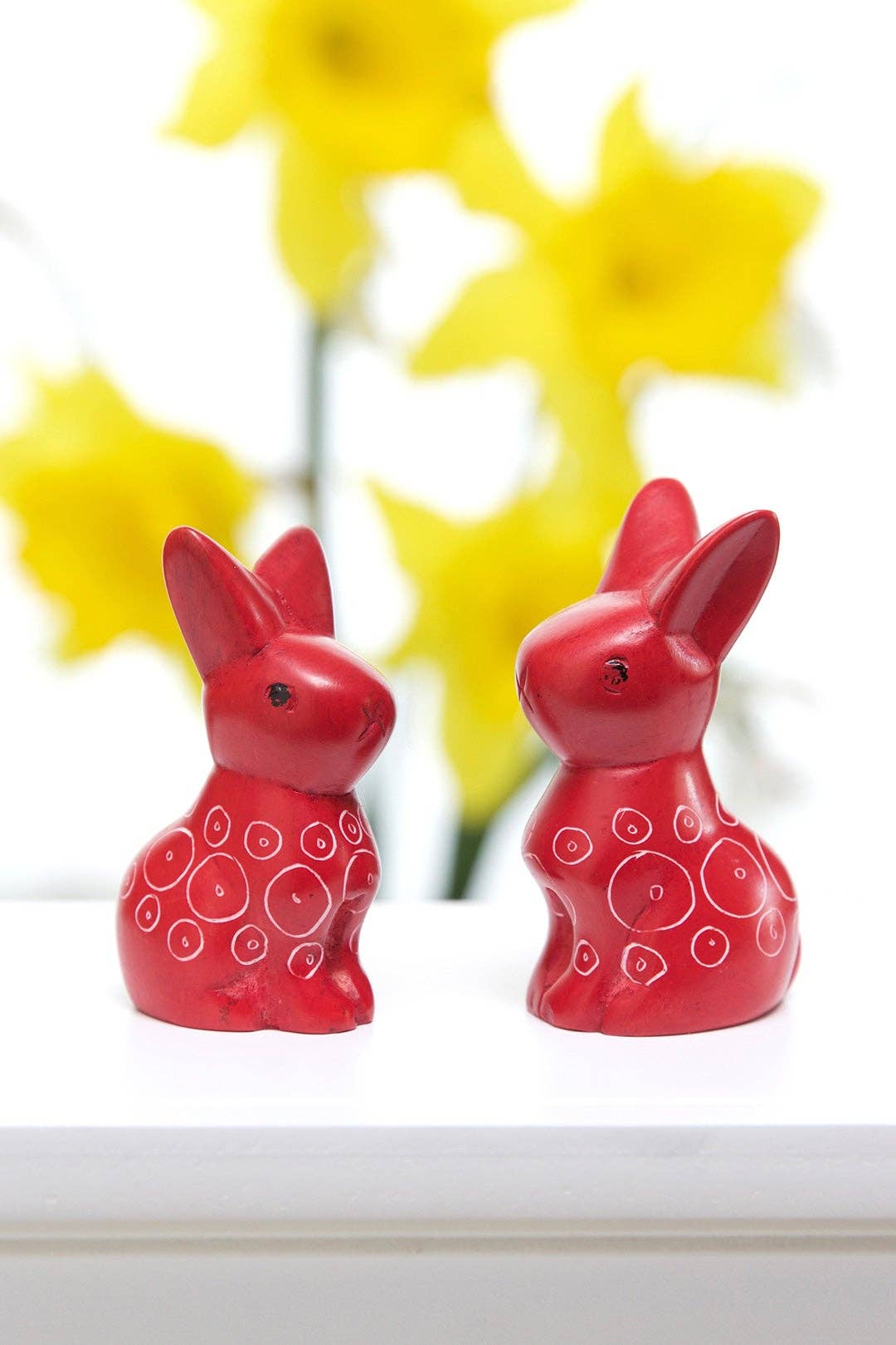 Set of Two Red Soapstone Baby Bunny Rabbits