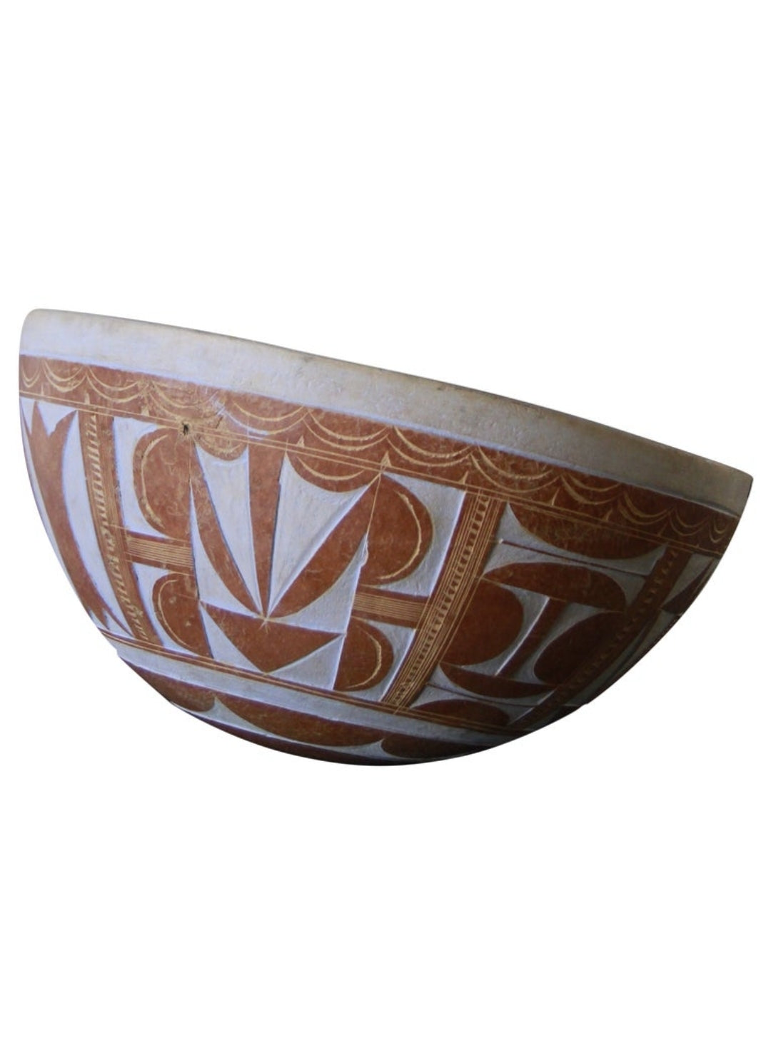 Vintage Hand-Crafted African Tribal Geometric Calabash Gourd Bowl