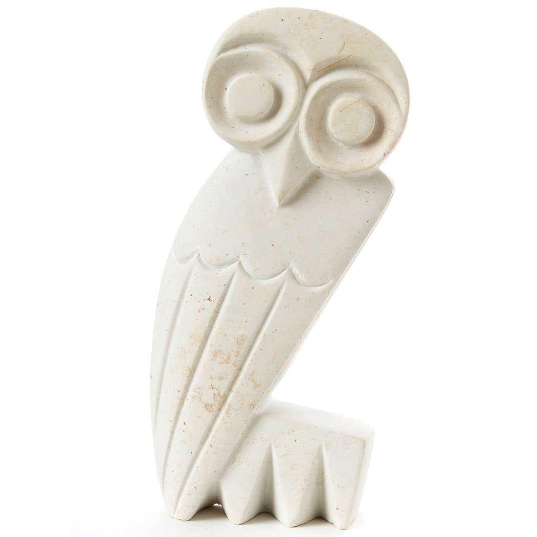 Hand Carved White Serpentine Owl Sculpture