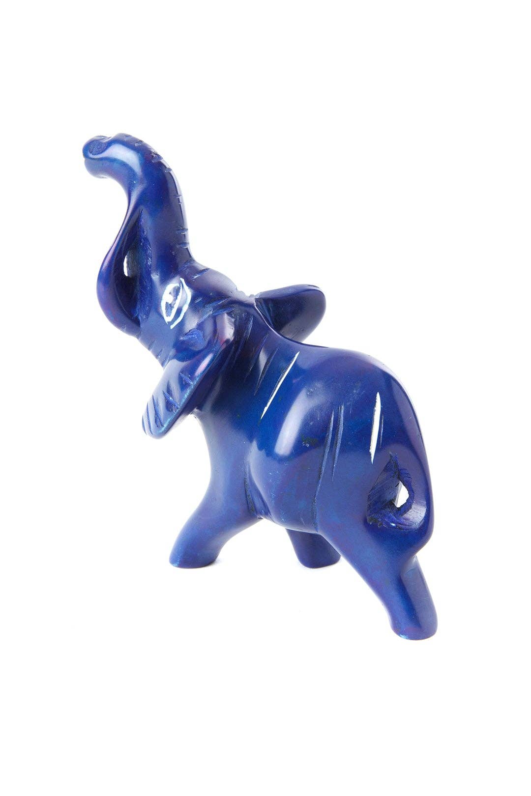 Small Blue Soapstone Trumpeting Elephant