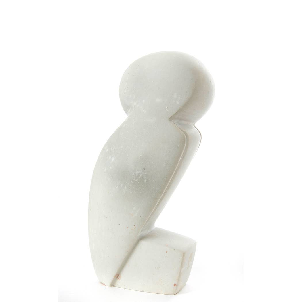 Hand Carved White Serpentine Owl Sculpture