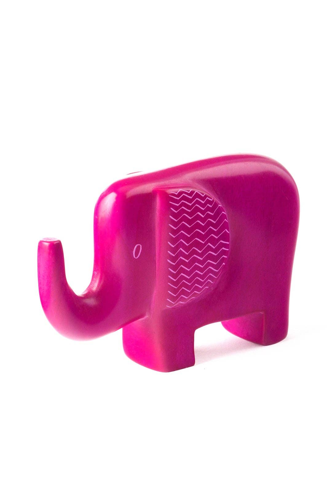 Pink Bashful Zig-Zag Elephant Soapstone Sculptures