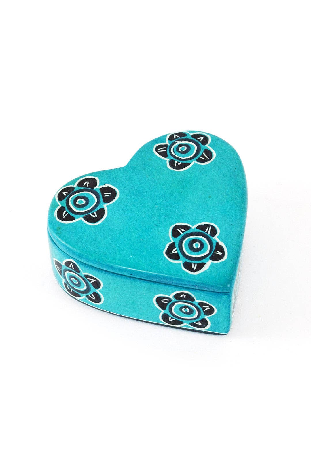 Blooming Soapstone Heart Box in Aqua Blue