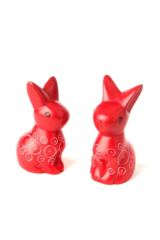 Set of Two Red Soapstone Baby Bunny Rabbits