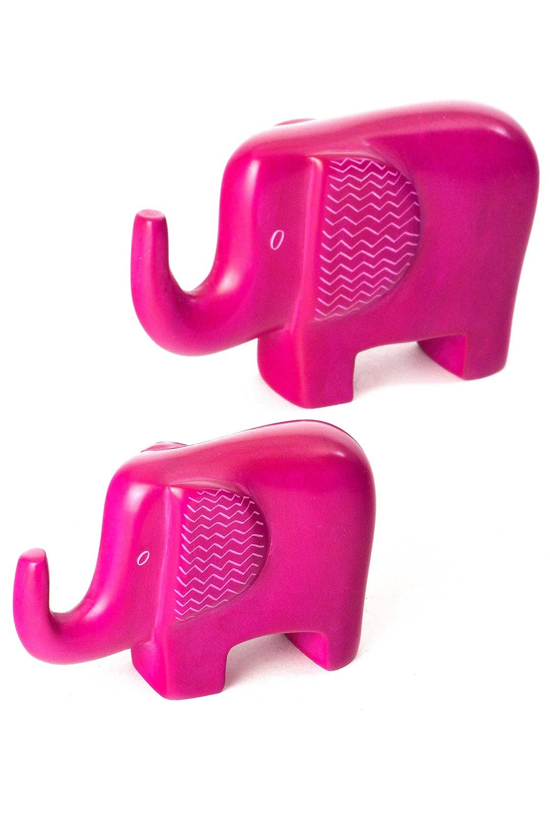 Pink Bashful Zig-Zag Elephant Soapstone Sculptures